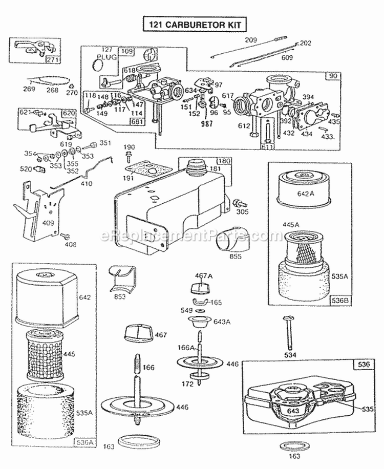 CarburetorFueltankAC Grps Diagram and Parts List for 130902-1218-01  Briggs and Stratton Engine